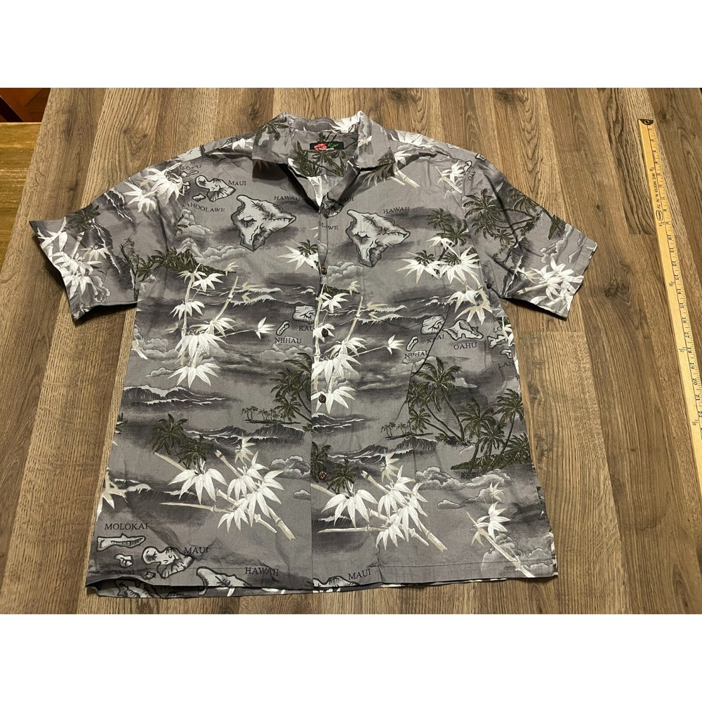 Ali's Fashion Shirt, Men's Size XL, Gray, Hawaiian Button Up, Short Sleeve